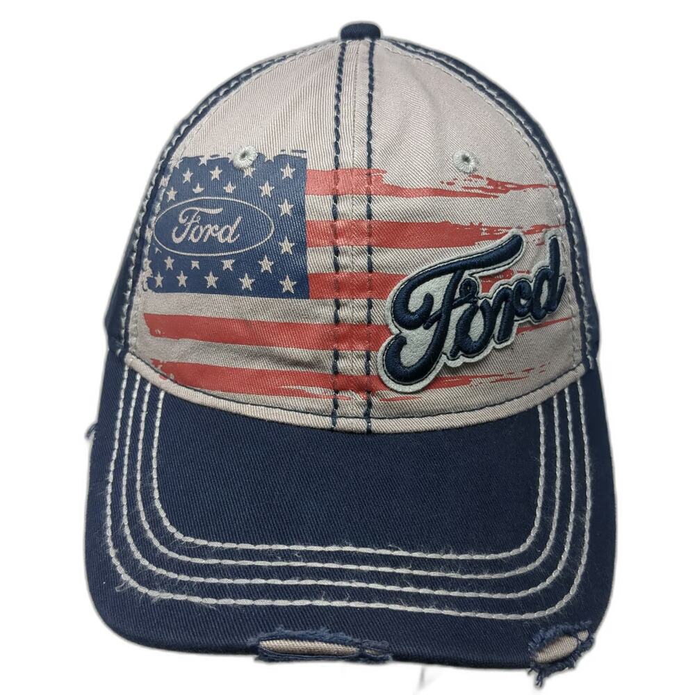 H3 Headwear Ford American Flag Distressed Blue Red White OS Baseball Cap Hat